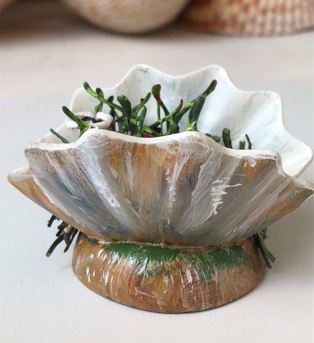 貝殼做成的馬槽。(翻攝自FB@Lobster Nativity Scene）